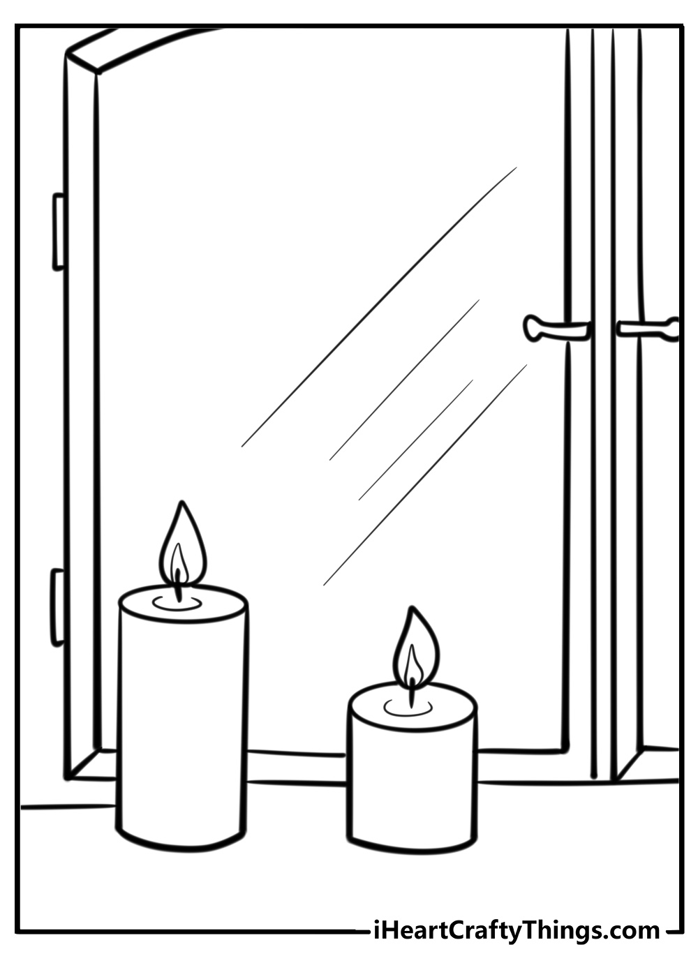 Christmas candle on a window sill free printable coloring page