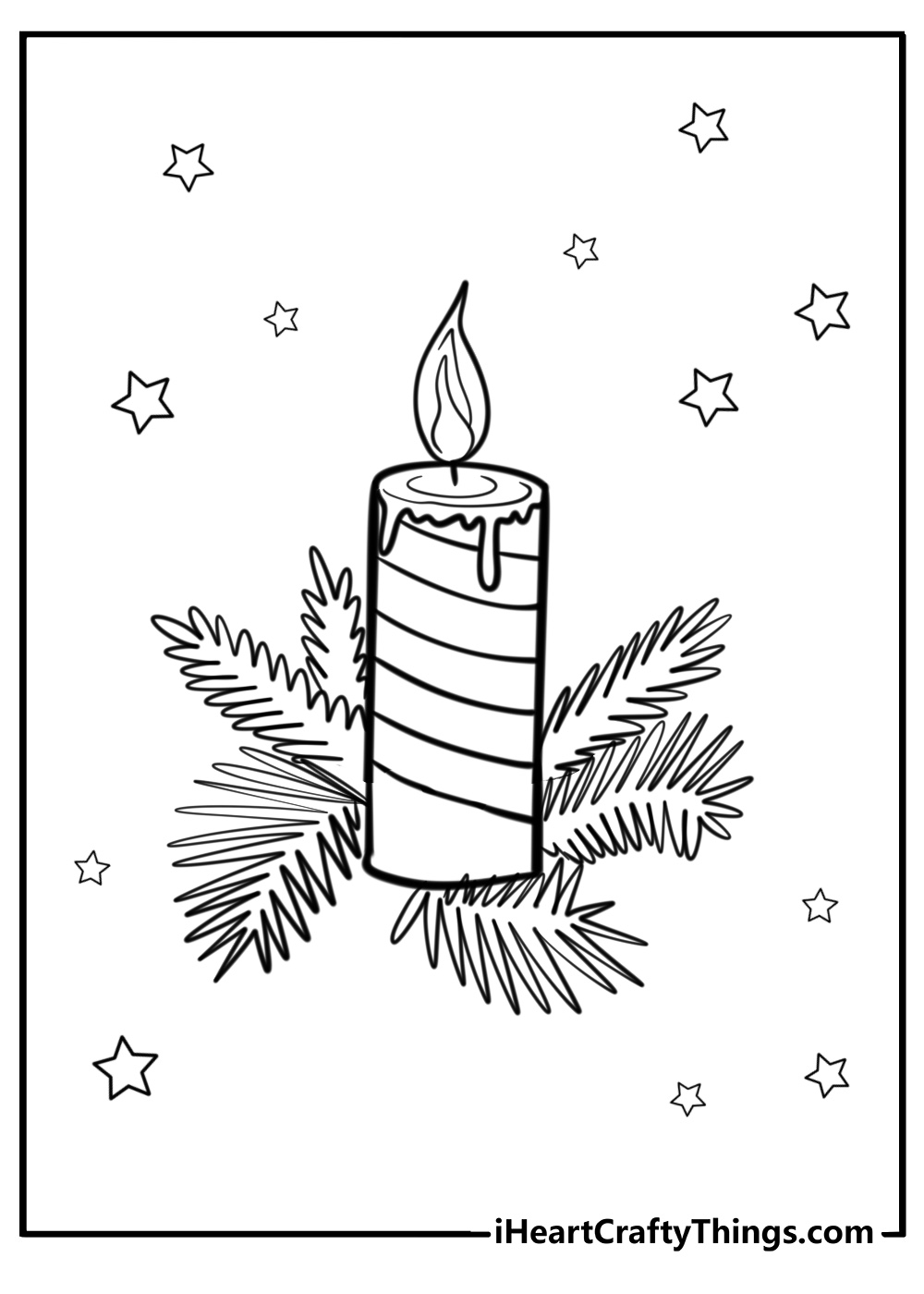 Christmas candle surrounded by pine needles free pdf page