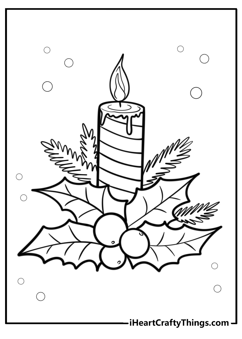 Christmas candle with holly leaves coloring page