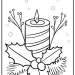 Christmas candle with mistletoe and berries free coloring page