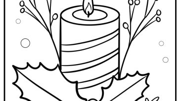 Christmas candle with mistletoe and berries free coloring page