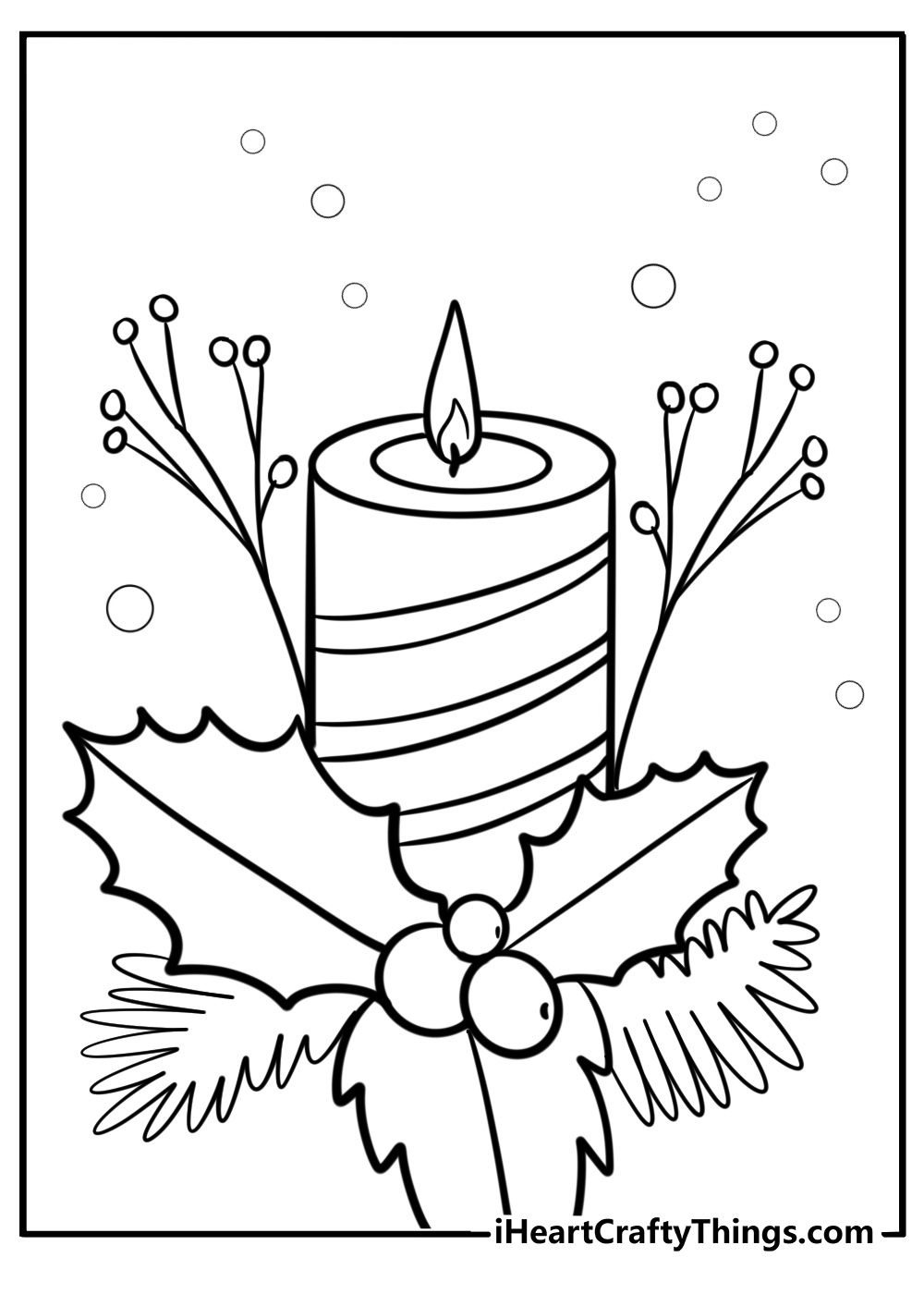 Christmas candle with mistletoe and berries free coloring page