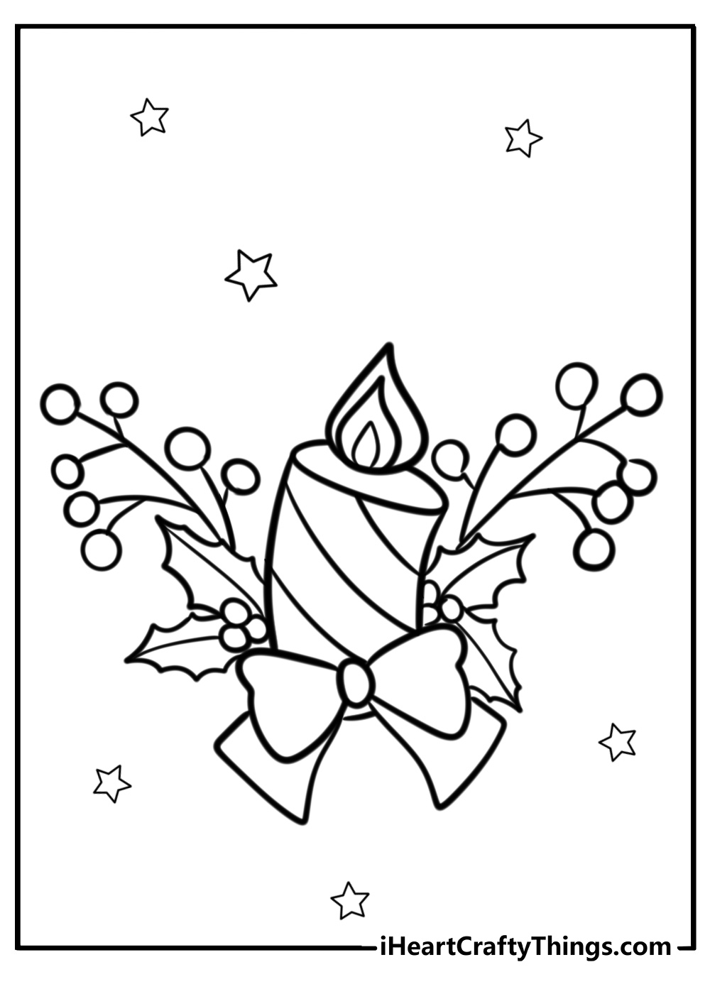 Christmas candle with ribbon and holly fun coloring sheet