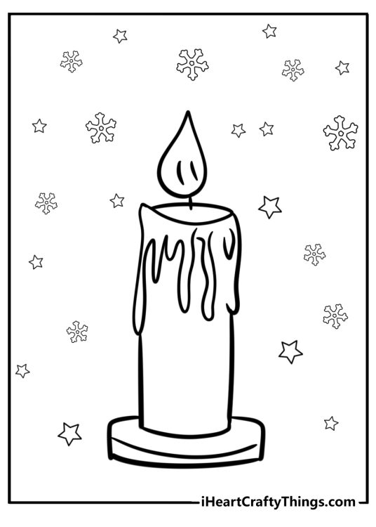 Christmas candle with stars and snowflakes coloring sheet