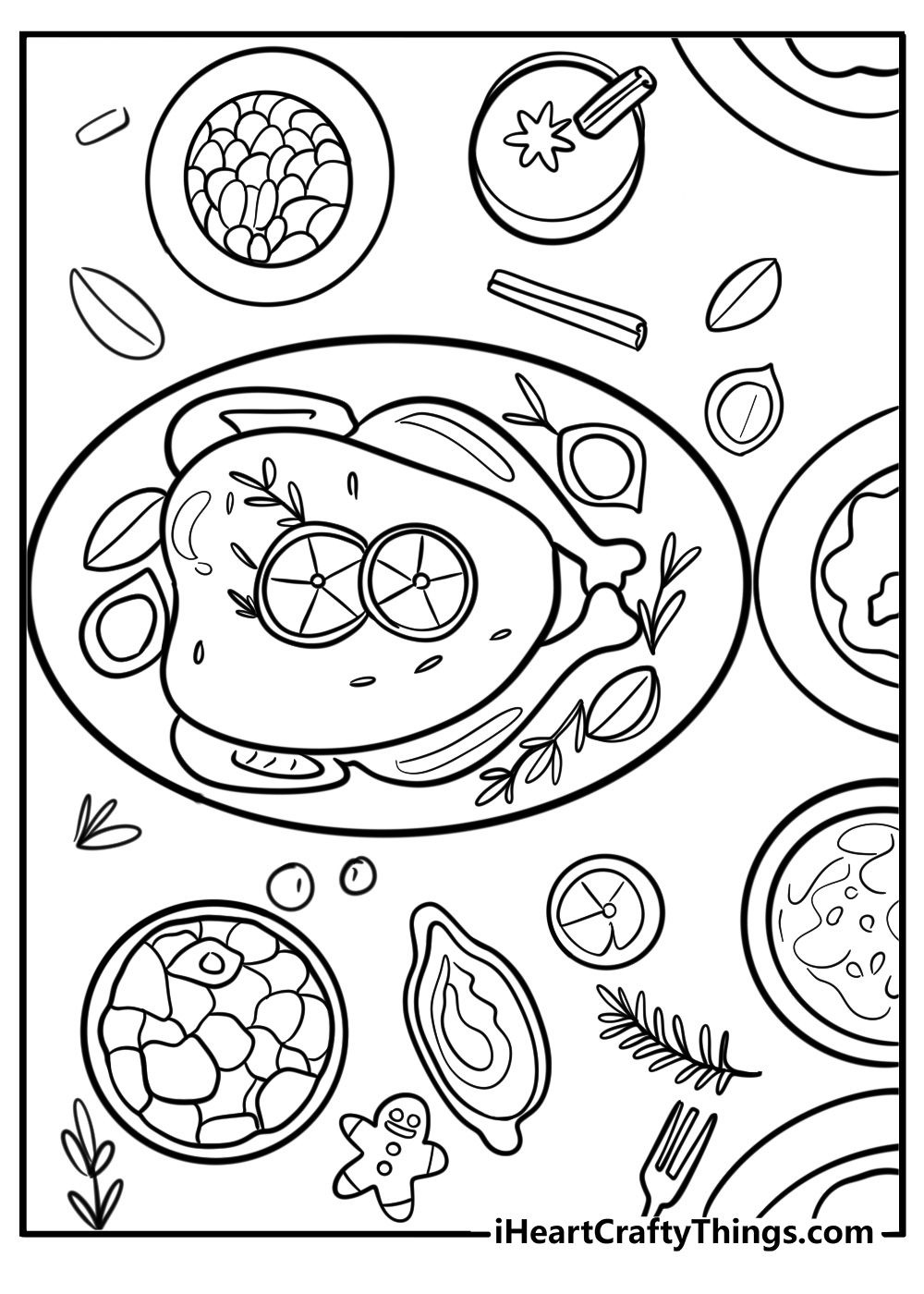 Christmas dinner spread coloring page