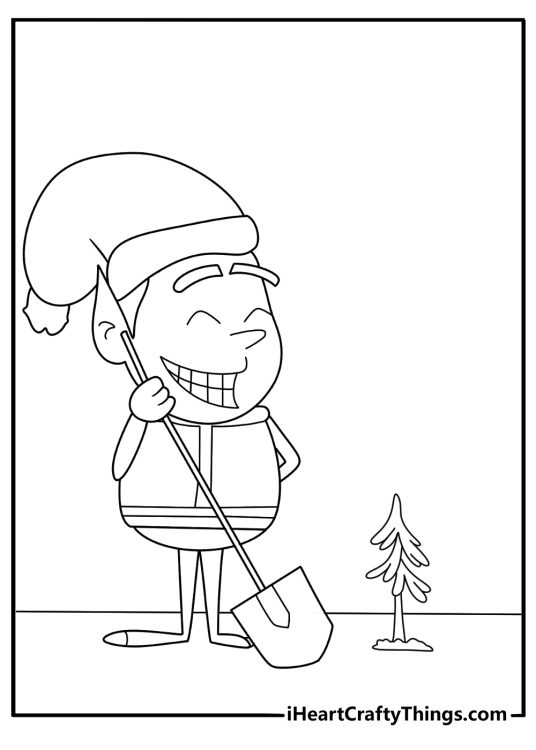 christmas elf printable pdf planting a small pine sapling with a little spade outdoors