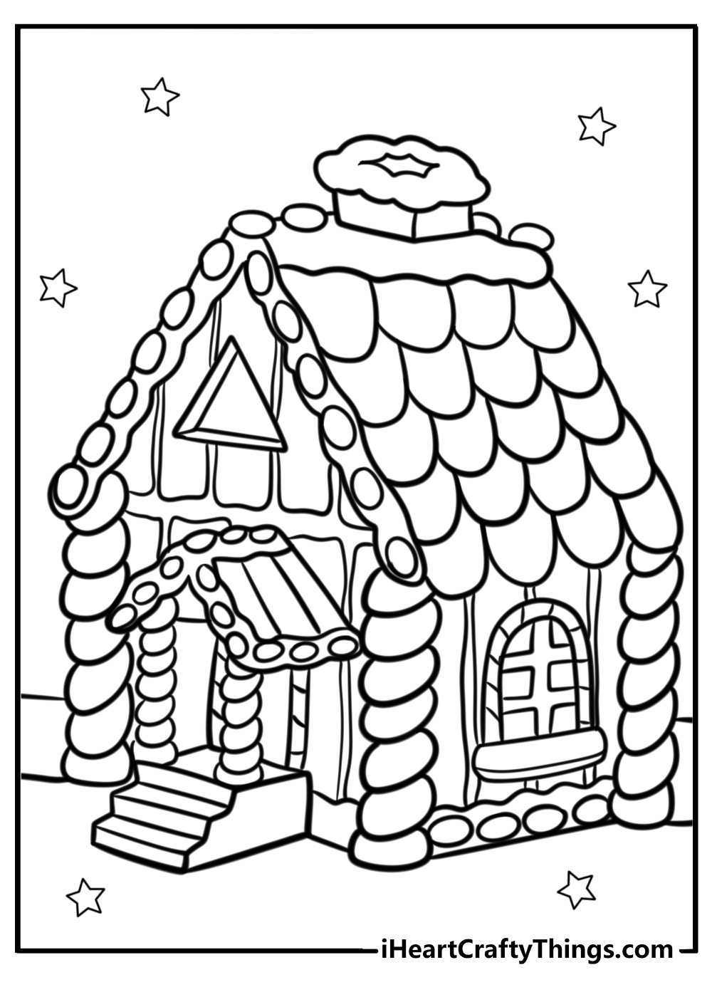 Christmas gingerbread house with snow on the roof printable sheet