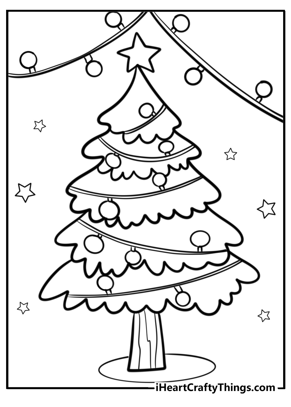 Christmas lights and a christmas tree printable coloring sheet