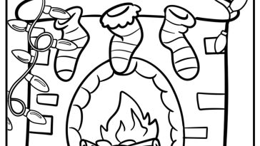 Christmas lights around a fireplace fun coloring sheet