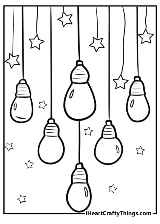 Christmas lights glowing in the dark coloring page for kids