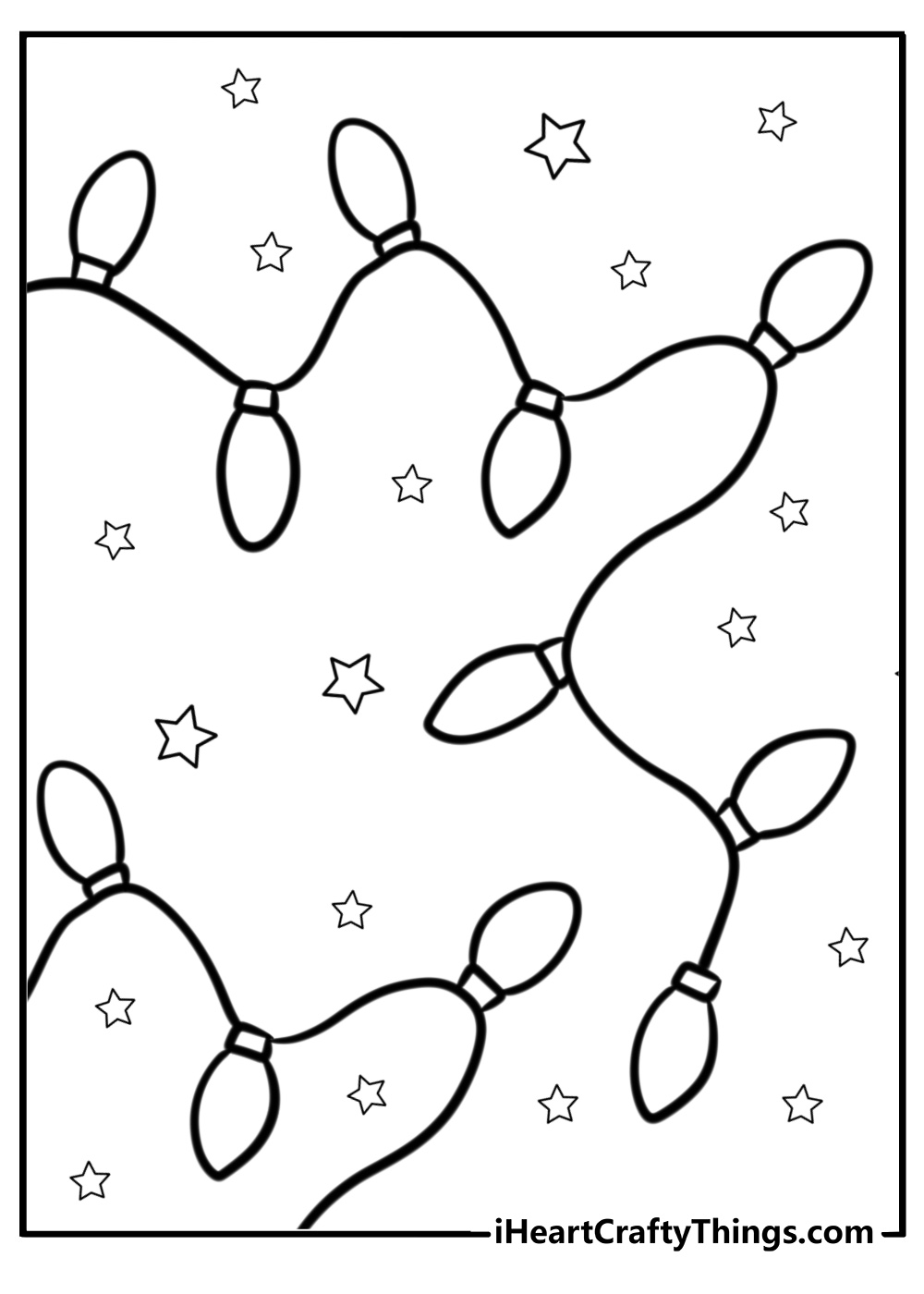 Christmas lights with stars and snowflakes detailed coloring sheet