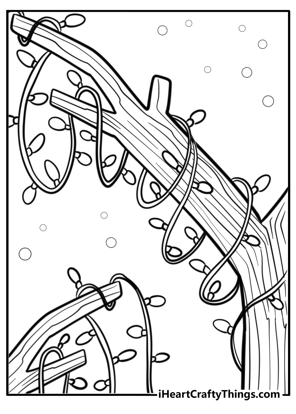 Christmas lights wrapped around a tree branch coloring sheet