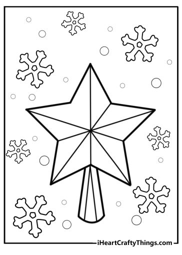 Christmas star and snowflakes free coloring page pdf