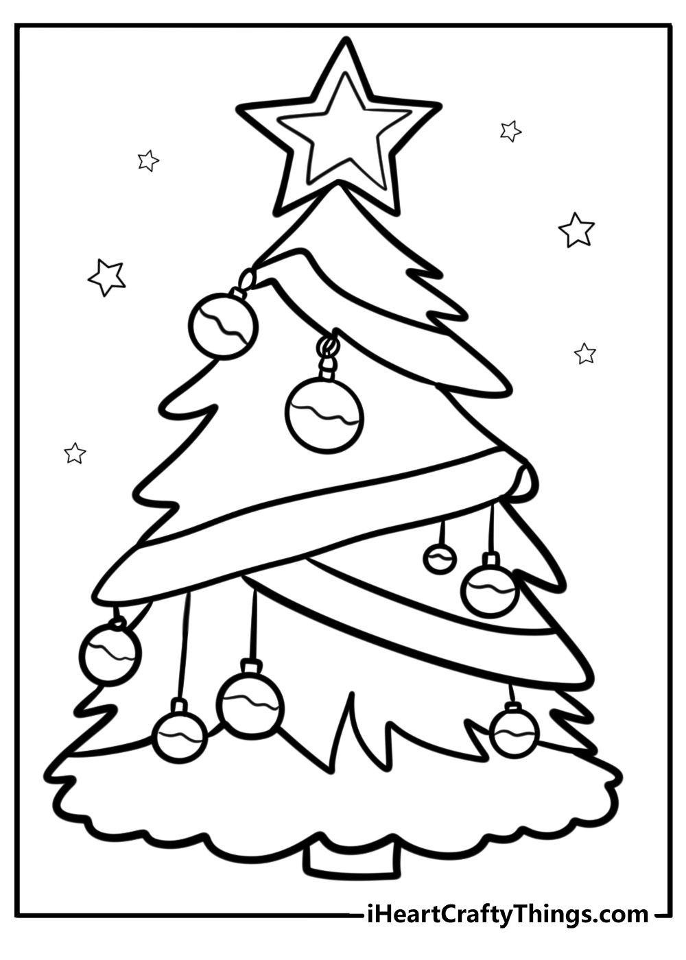 Christmas star on top of a tree free coloring page pdf