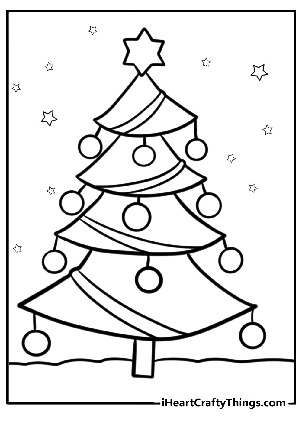 Christmas star ornament hanging on a tree printable coloring page