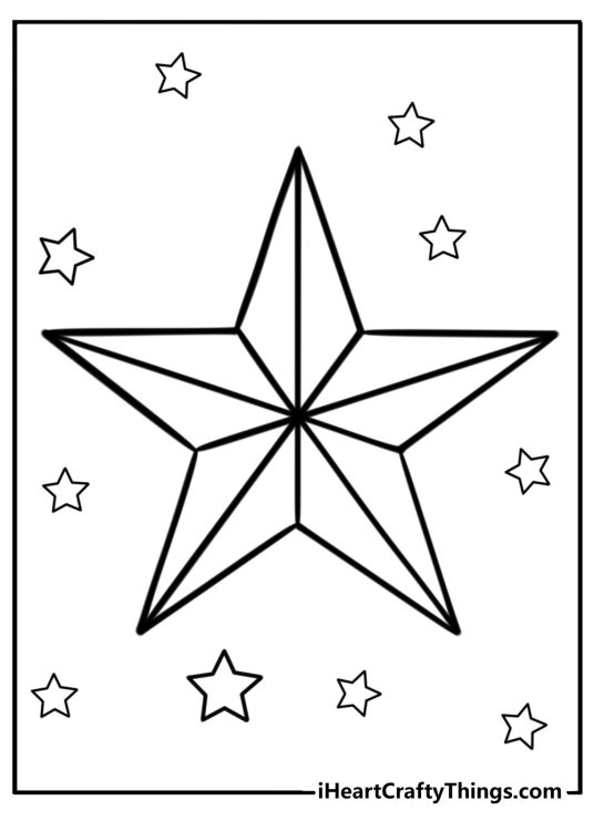 Christmas star surrounded by smaller stars detailed coloring sheet