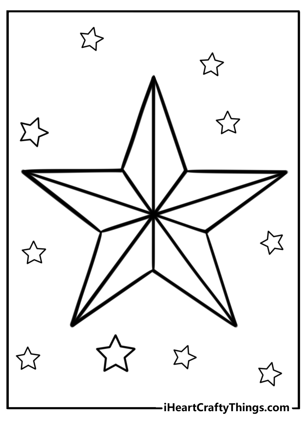 Christmas star surrounded by smaller stars detailed coloring sheet