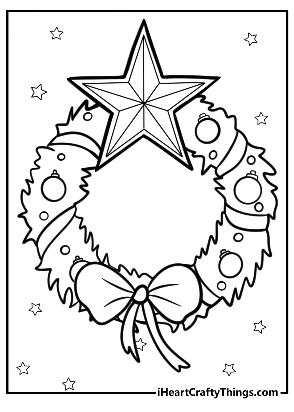 Christmas star with a festive wreath coloring page for kids