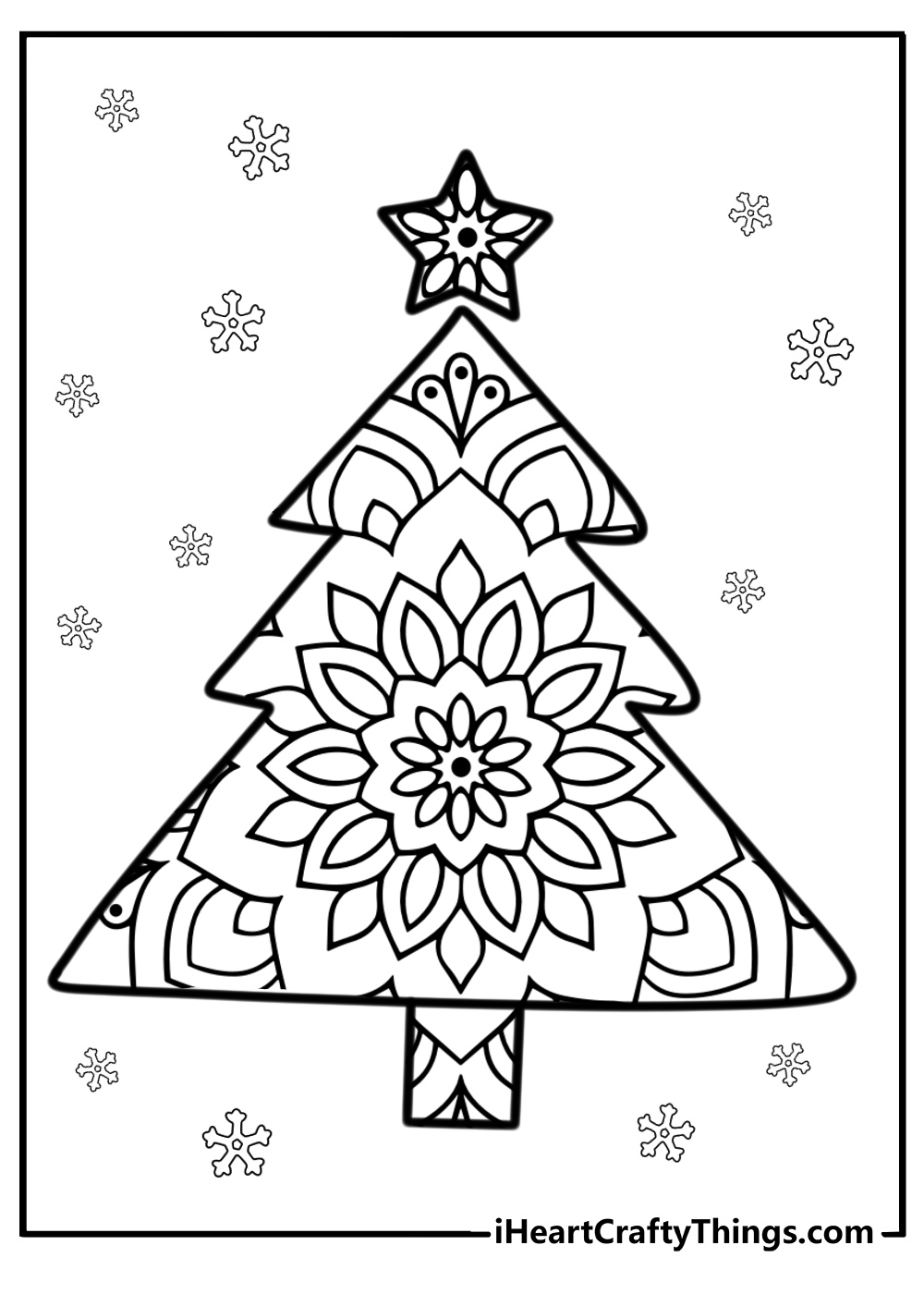 Christmas tree mandala detailed coloring sheet