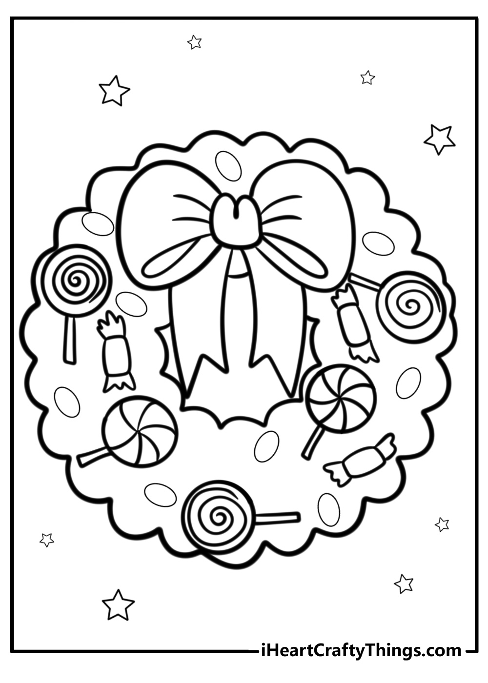 Christmas wreath decorated with candy fun coloring sheet