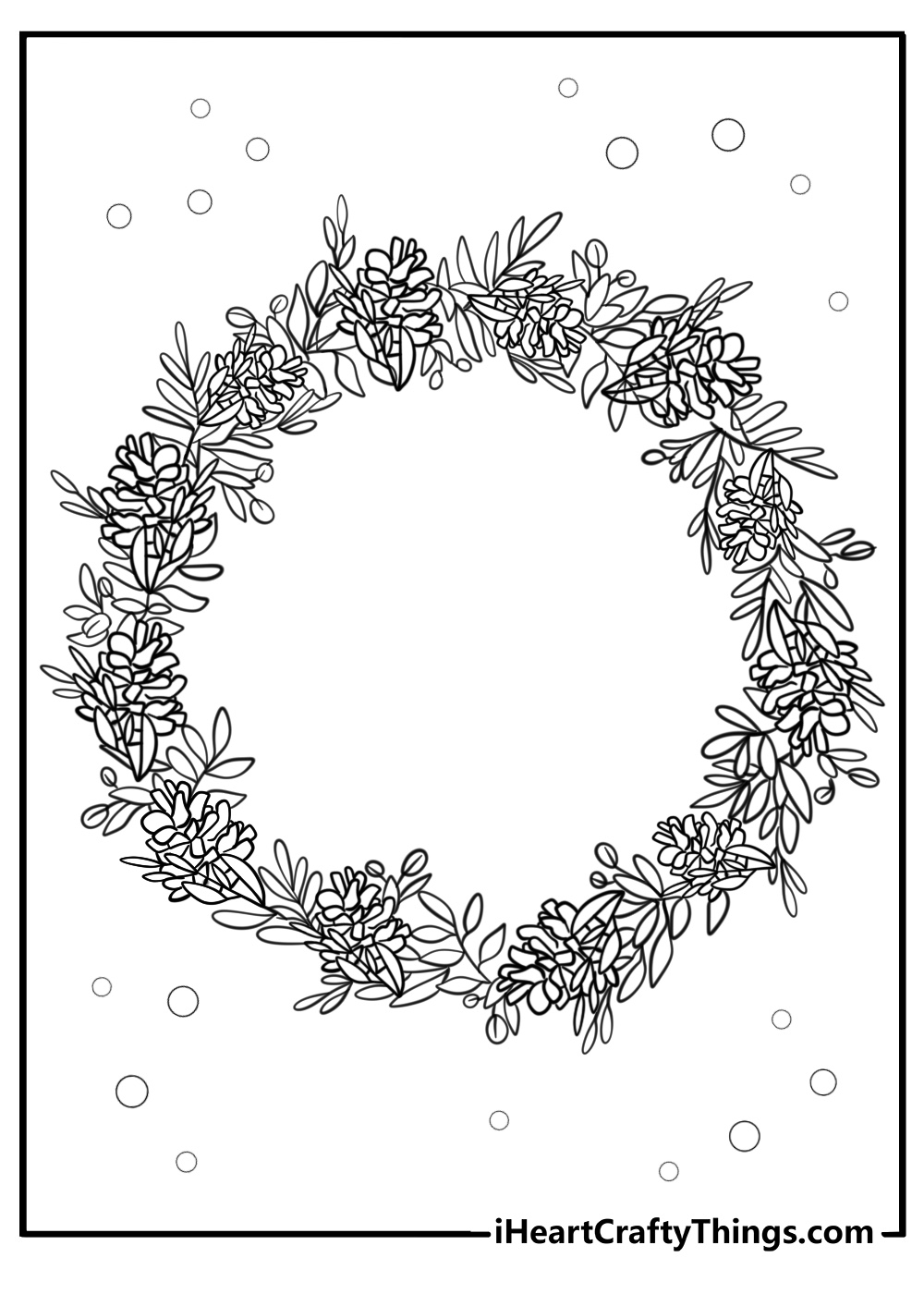 Christmas wreath made of pinecones detailed coloring sheet