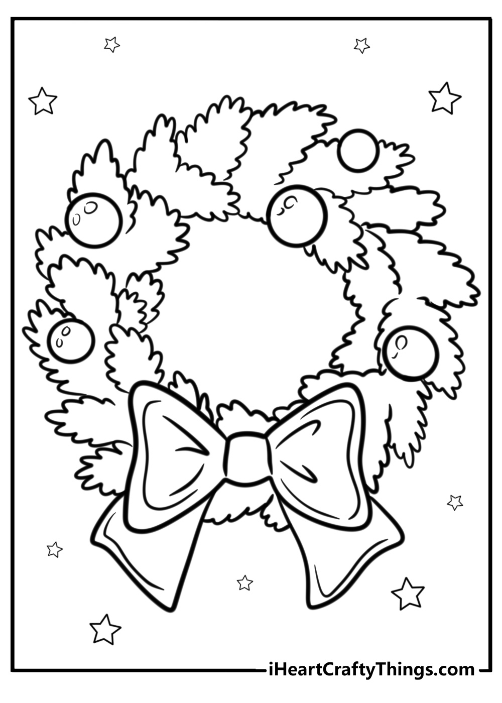 Christmas wreath with a large holiday bow printable sheet