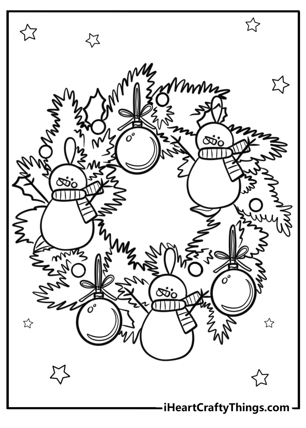 Christmas wreath with baubles and garland free coloring page