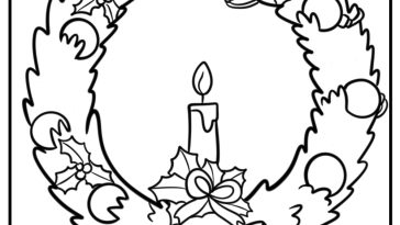 Christmas wreath with candles and holly coloring page