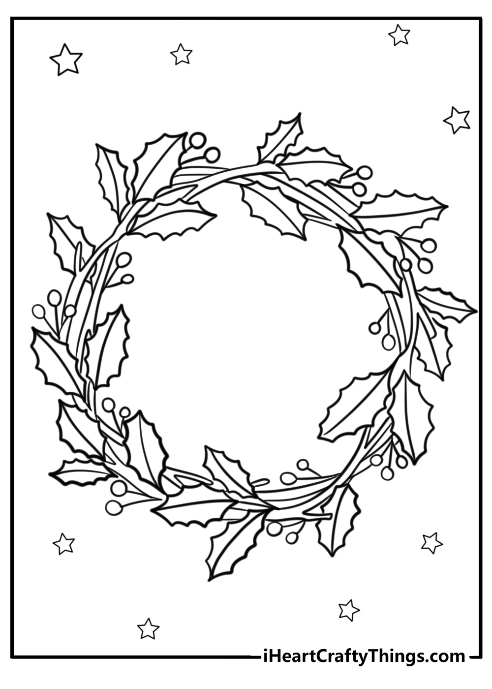 Christmas wreath with holly and berries coloring sheet