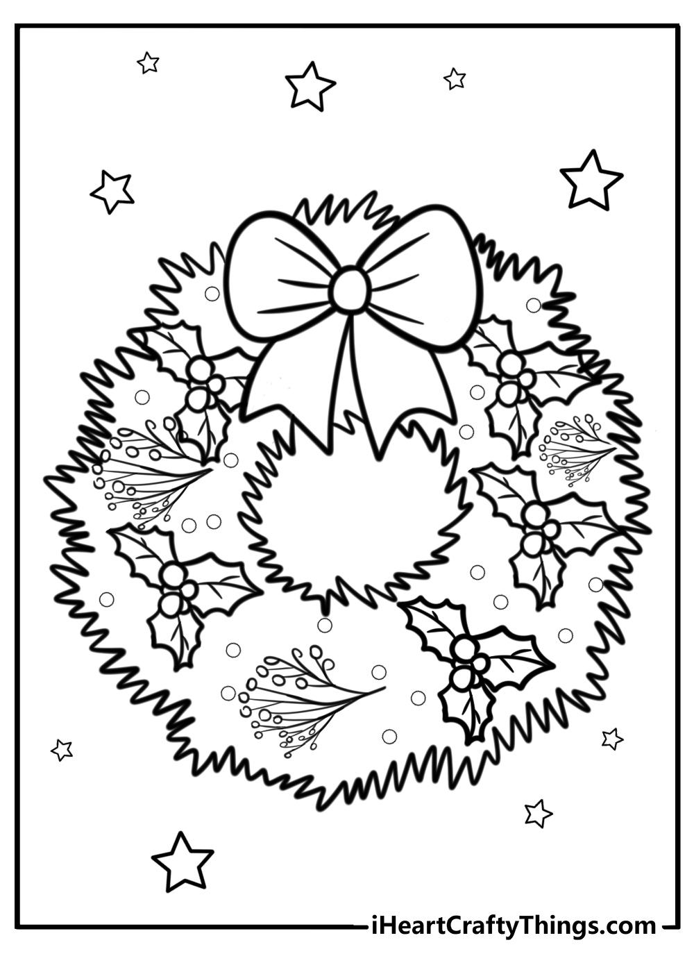 Christmas wreath with mistletoe and berries coloring sheet