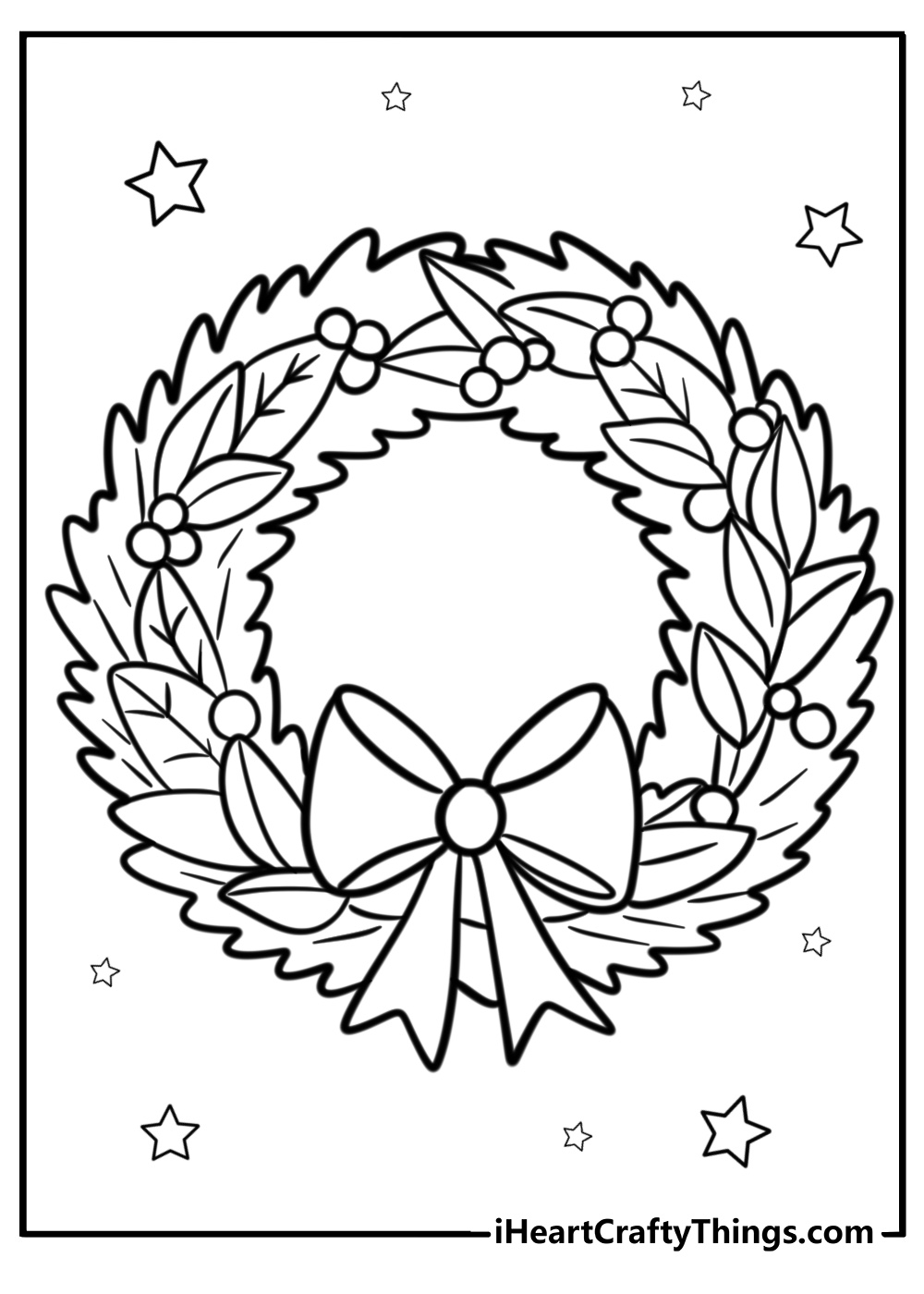 Christmas wreath with red berries and green leaves coloring page