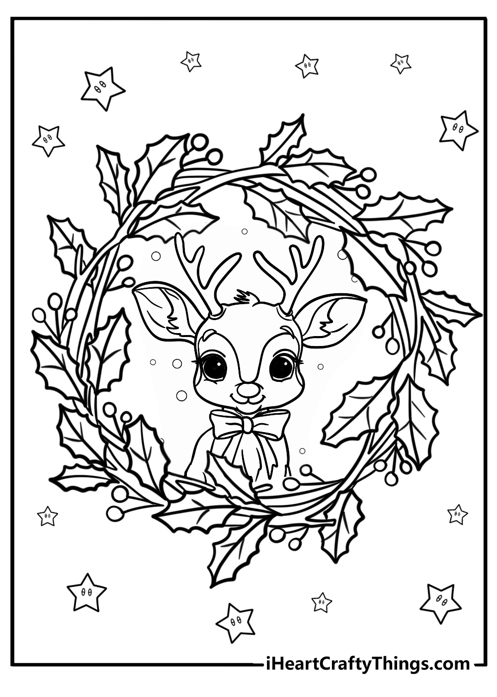 Christmas wreath with reindeer decoration fun coloring page