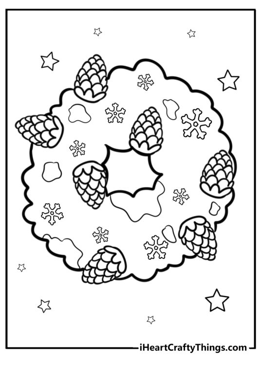 Christmas wreath with snow topped pinecones detailed sheet