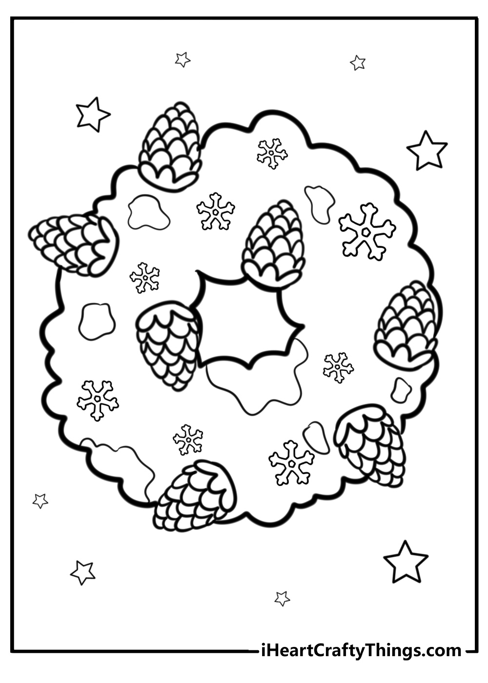 Christmas wreath with snow topped pinecones detailed sheet