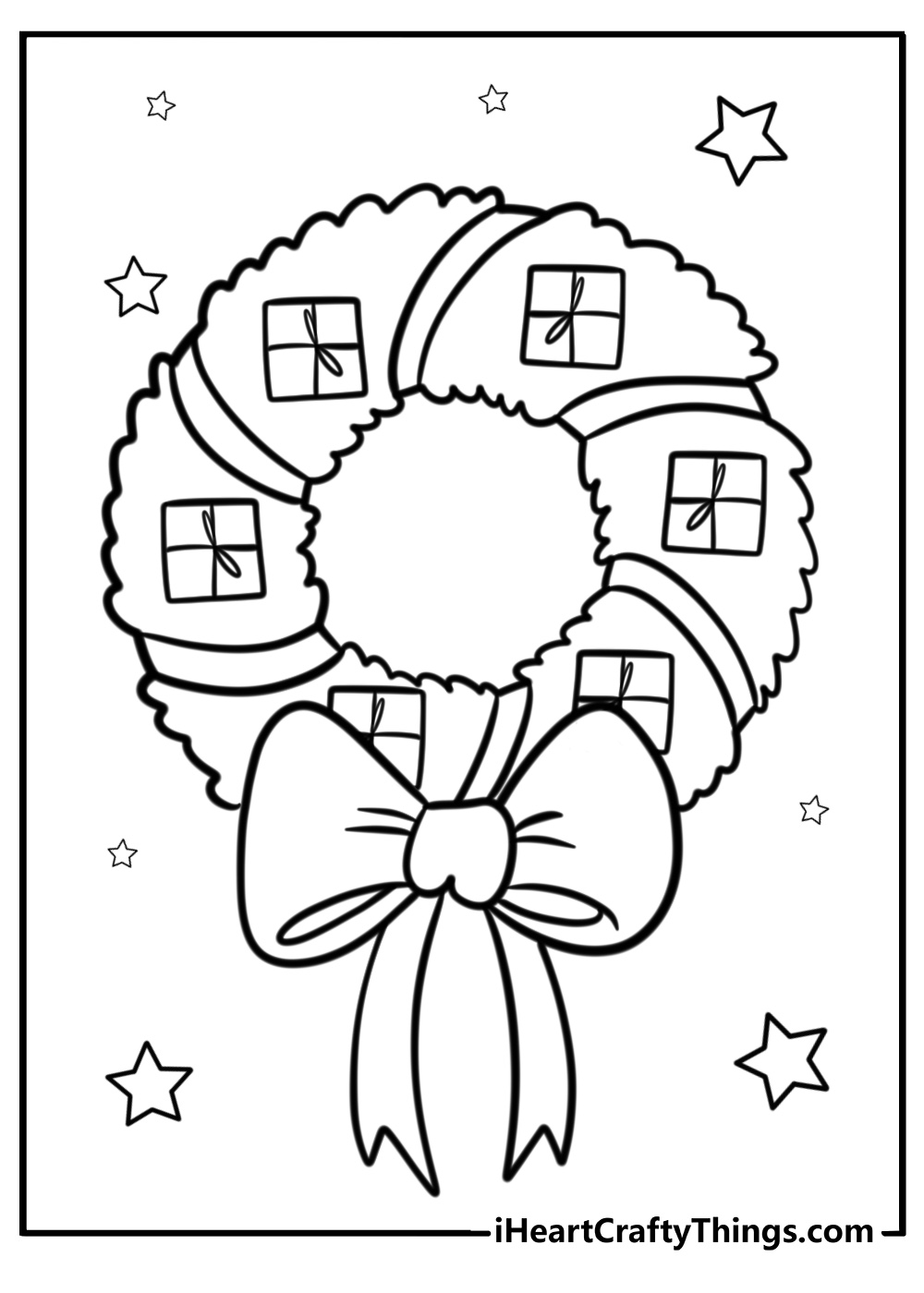 Christmas wreath with tiny presents free printable pdf