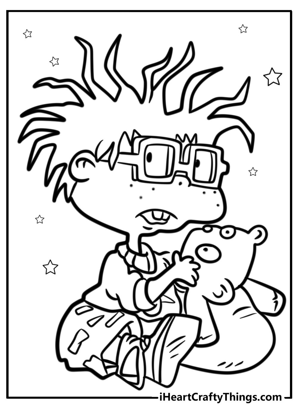 Chuckie holding his favorite teddy bear coloring page for kids