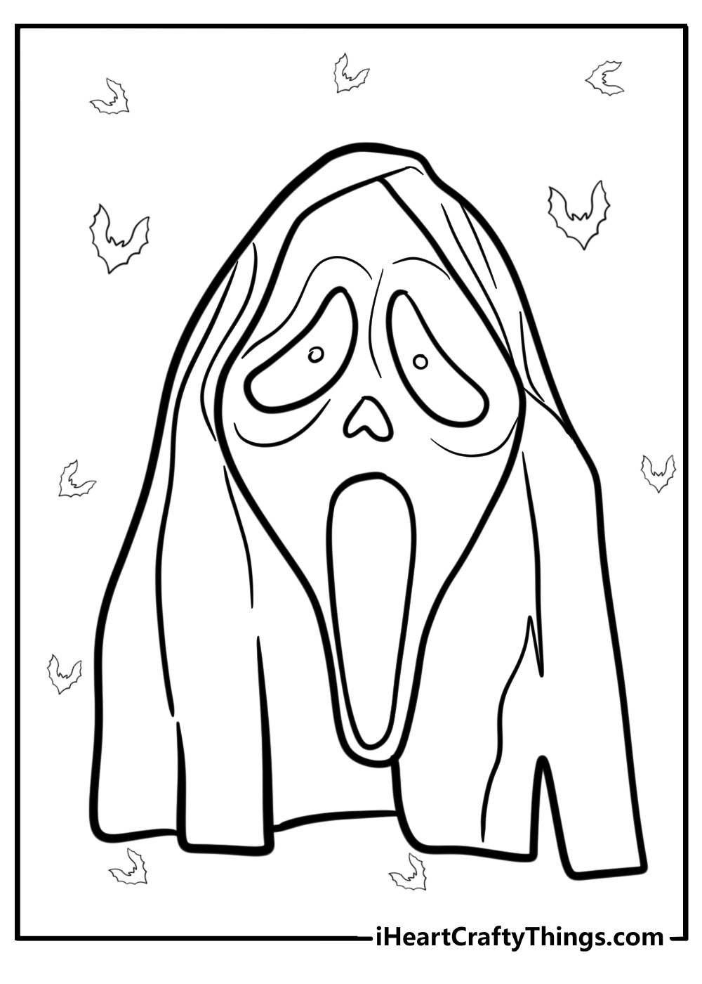 Classic ghostface mask close up coloring page