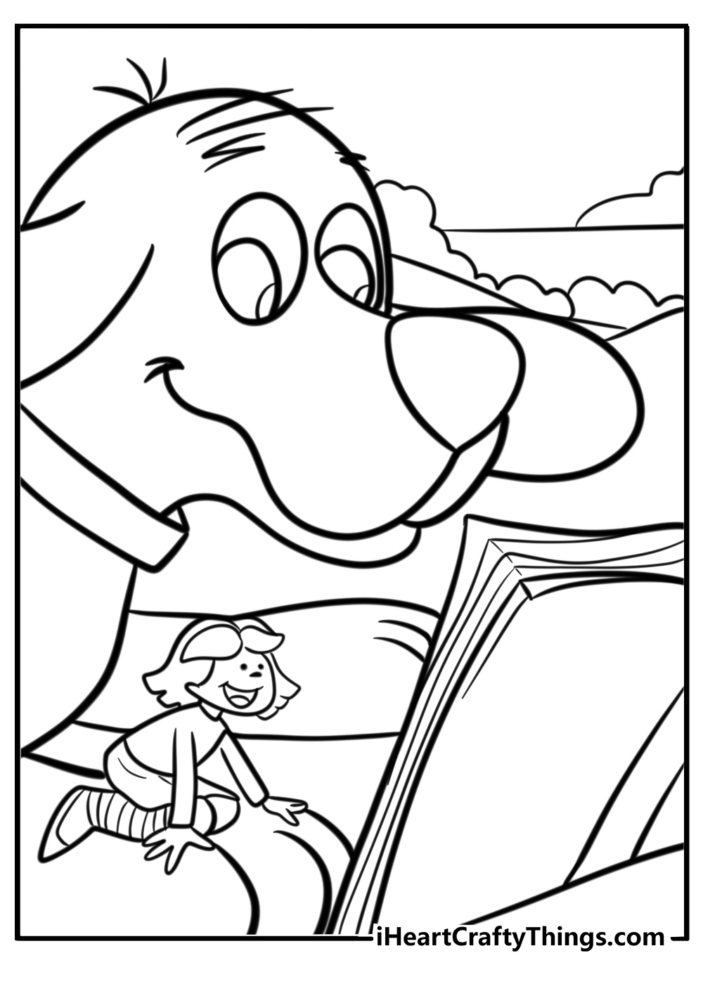 Clifford and emily reading a book printable coloring page