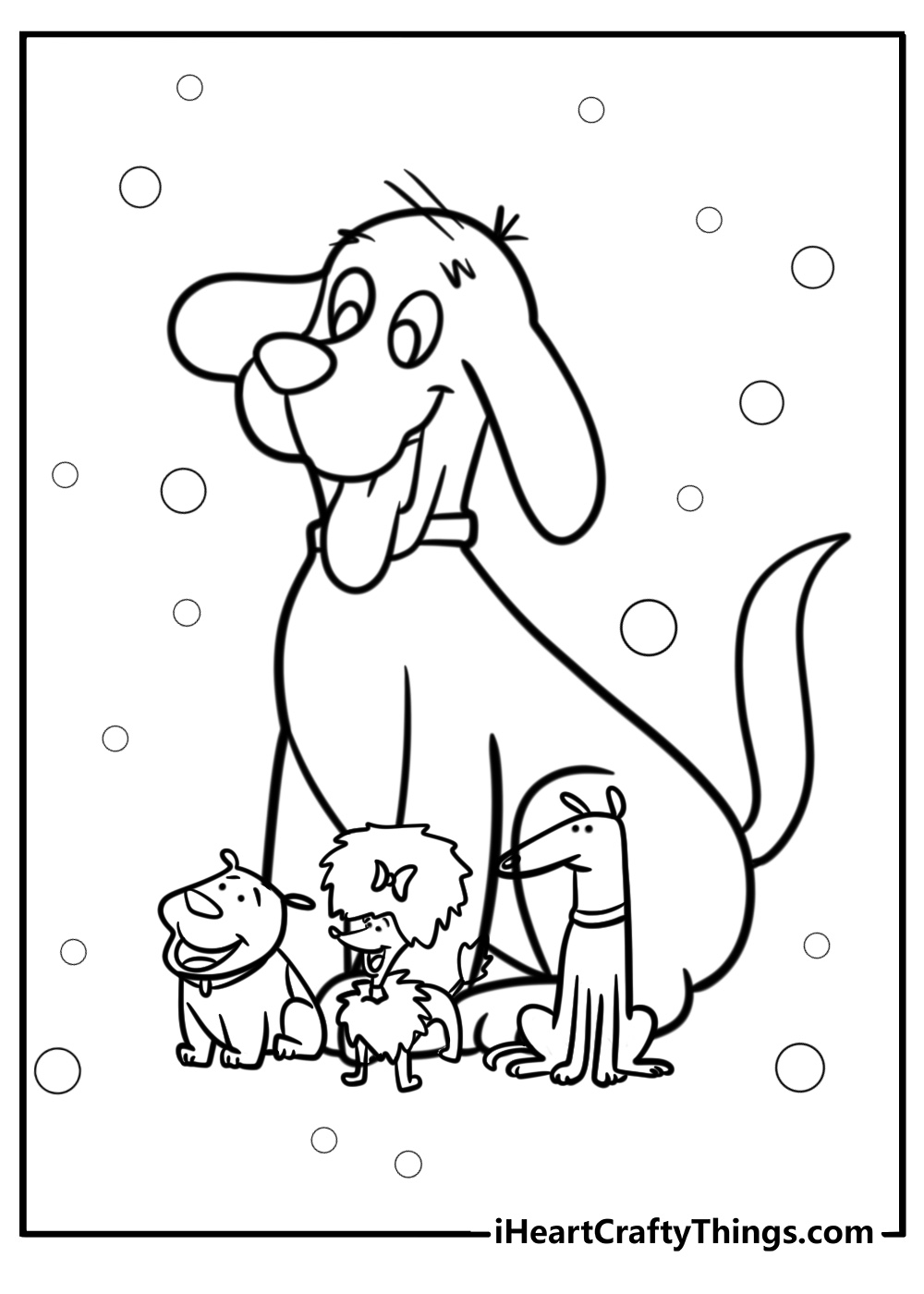 Clifford and his friends celebrating together fun coloring sheet