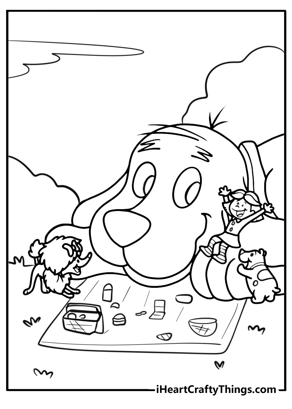 Clifford at a picnic with friends fun coloring sheet