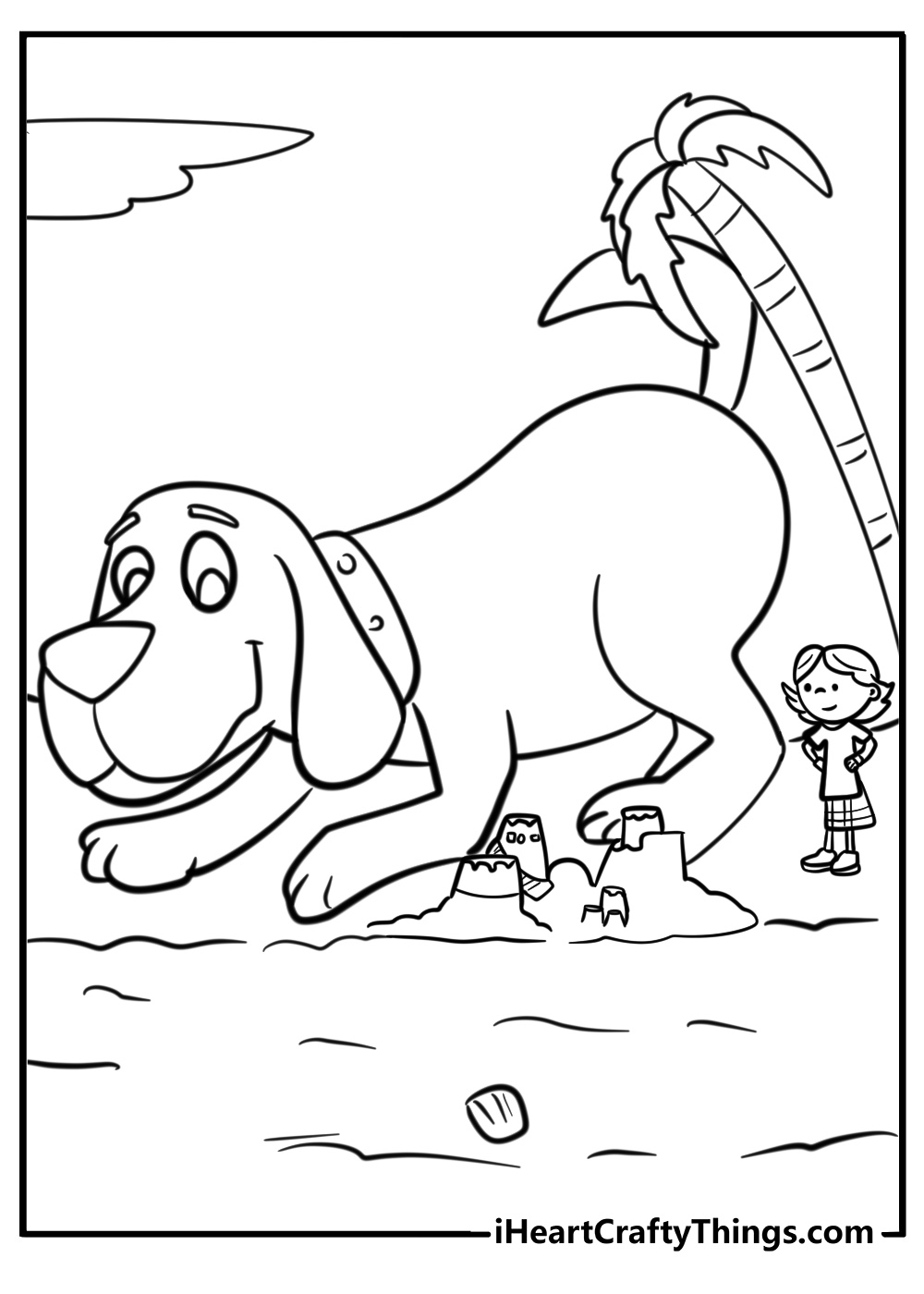 Clifford helping build a sandcastle free coloring page pdf