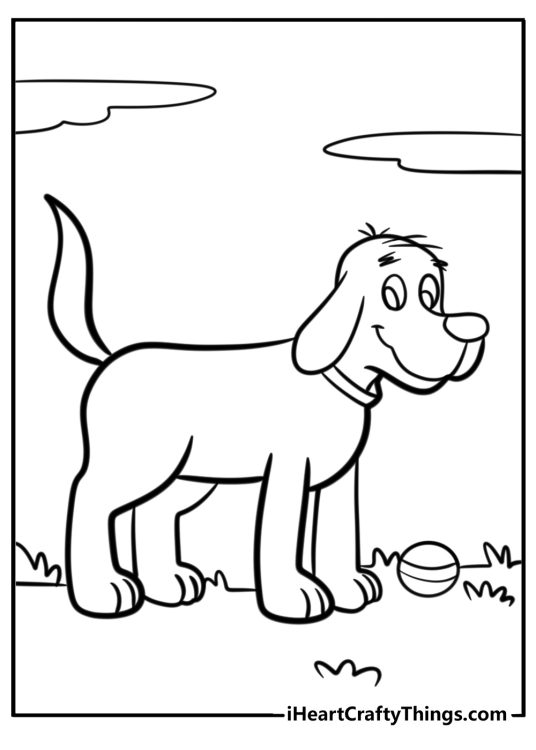 Clifford playing fetch with a ball fun coloring sheet