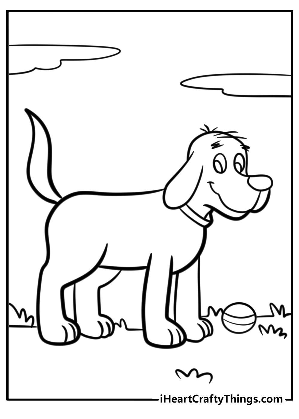 Clifford playing fetch with a ball fun coloring sheet