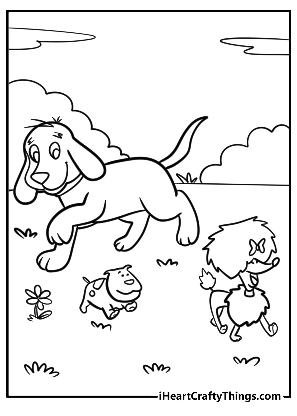 Clifford playing with his friends fun printable coloring sheet