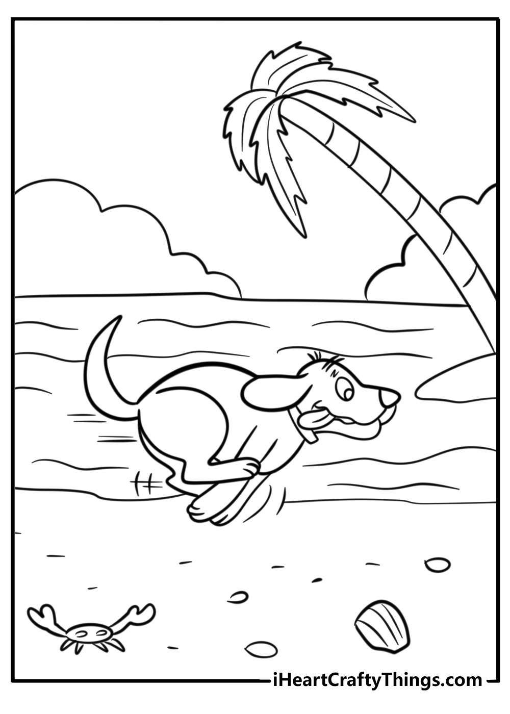 Clifford running along the beach free coloring page pdf