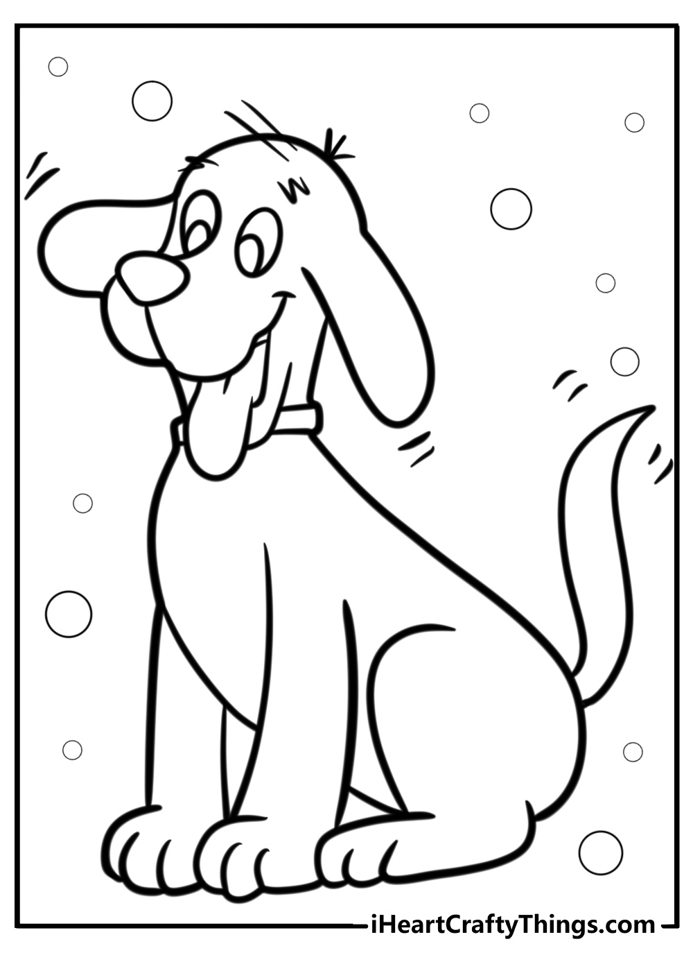 Clifford smiling and wagging his tail coloring page for kids