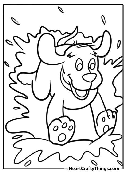 Clifford splashing in the water detailed coloring sheet
