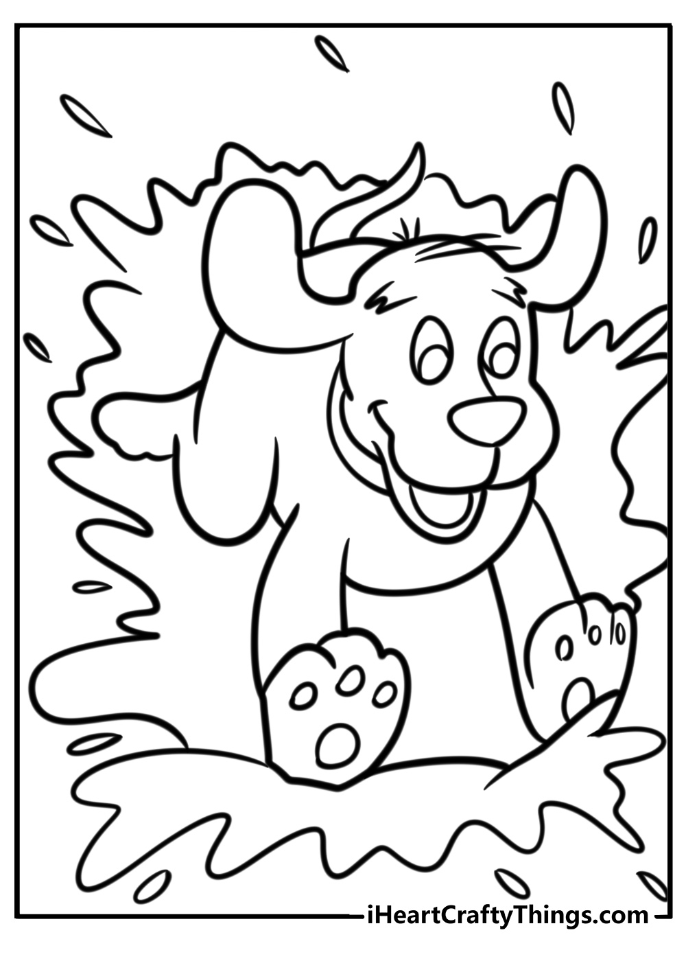 Clifford splashing in the water detailed coloring sheet