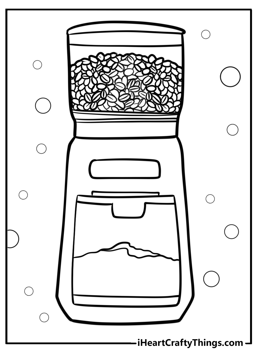 Coffee beans and grinder detailed coloring sheet