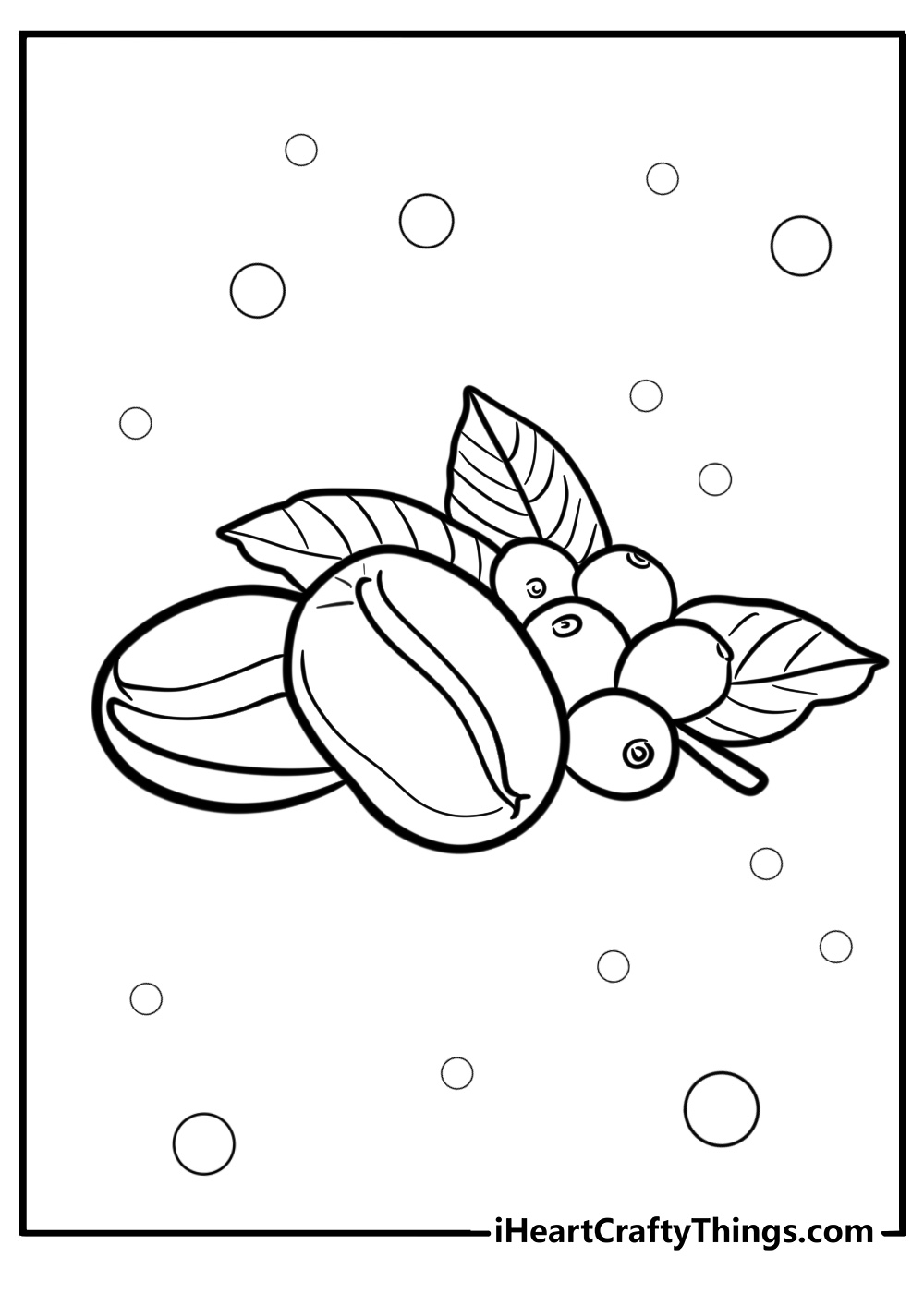 Coffee beans with leaves detailed coloring sheet